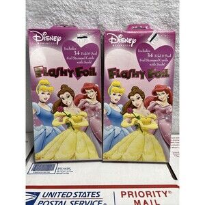 Vintage Disney Princess 34 Flashy Foil Fold & Seal Valentine Cards 2 pks SEALED